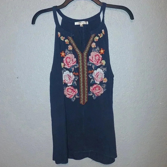 Andree By Unit Shirt Womens Large Multicolor Floral Embroidery Boho Sleeveless - Picture 2 of 6